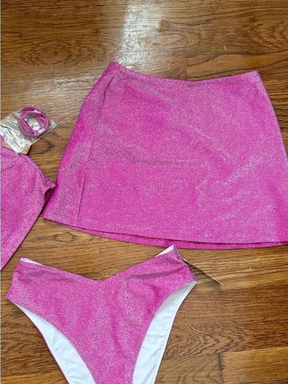 PINK Victoria's Secret Glitter Hot Pink Bikini with Matching Skirt